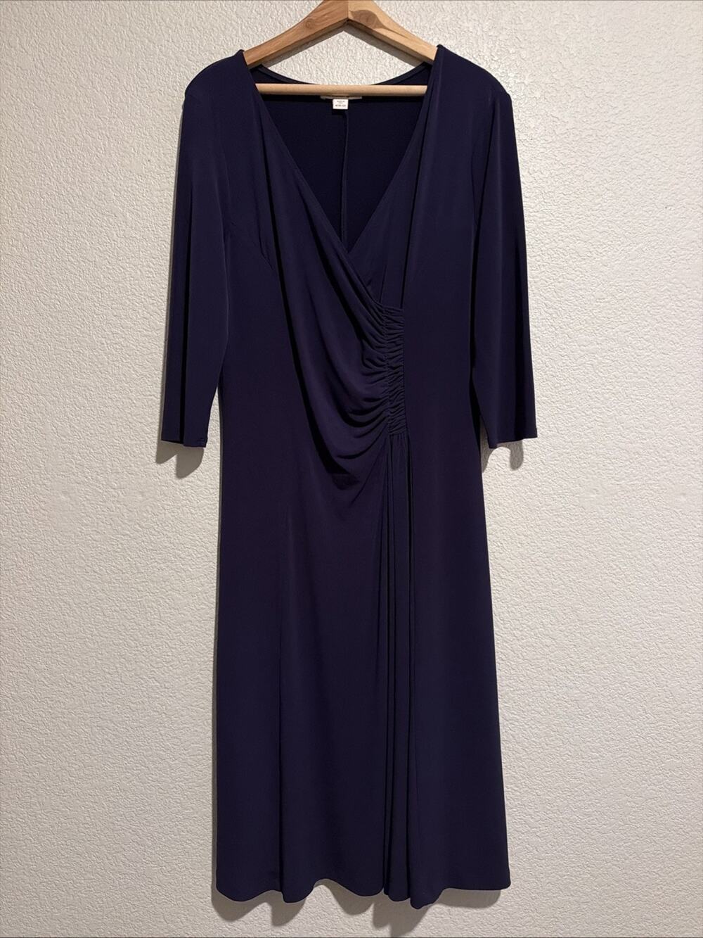 NEW Coldwater Creek Midi Dress Liquid Knit Stretch Purple V Neck Made USA Sz M